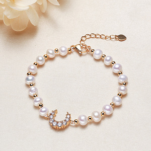 Zhuji Genuine Freshwater Pearl <b>Bracelet</b> for Women Big Moon Style Zircon Inlay Copper-Plated Gold Wholesale Pendants <b>Charms</b> - Product Image 3