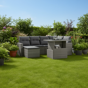 Ensemble de canapés de jardin gris en rotin, 6 places, résistant aux intempéries, mobilier d'extérieur au design contemporain - Product Image 2