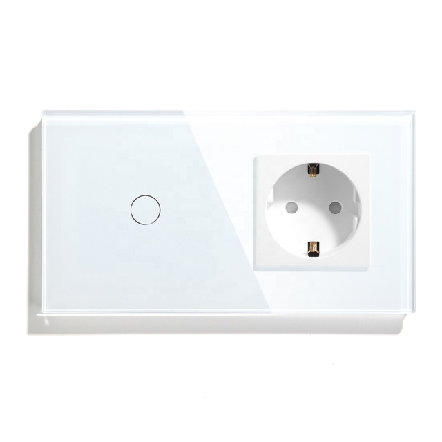 High Quality 10A Glass Screen Touch Panel 157mm Touch Light WIFI Switch EU Wall Smart Home Socket with CE Certified for App