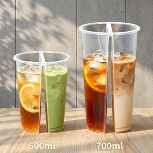 Vaso Desechable de Plástico Estético para Té con Leche y Bebidas, Vaso Personalizado de 500ml Impreso 2 en 1 para Compartir <span class=keywords><strong>Boba</strong></span> con Tapa - Product Image 3