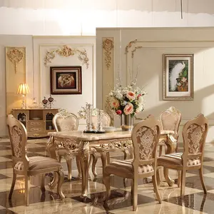 Antik stil İtalyan yemek masası, katı ahşap İtalya tarzı lüks yemek masası seti