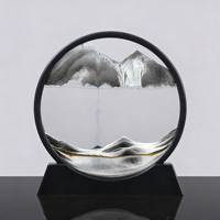 Tableau d'art en sable mouvant 3D personnalisé avec logo, en verre rond, thème mer profonde, cadeau artisanal, sablier liquide, peinture de sable fluide