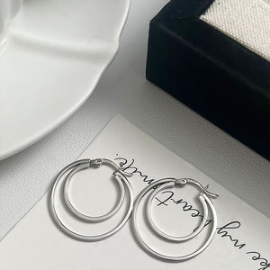 Silver S925 Sterling Silver Double Ring <b>Cuff</b> <b>Earrings</b> Geometric Design Everyday Wear - Product Image 4