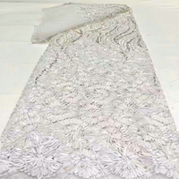 Tissu en mousseline 3D avec fleurs, tissu de mode, broderie de tube à perles à bulles résistantes, robe de mariée, robe de soirée, tissu de broderie
