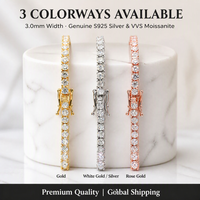 LEPAI Colliers de mode, Vente directe usine, Chaîne tennis en moissanite en argent sterling S925 de 3 mm, Bracelet hip-hop à rangée unique, Bijoux
