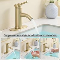 Robinet de salle de bain moderne à poignée unique en or brossé, à montage sur plan, avec siphon escamotable PONAFOU pour lavabo de caravane, 1 ou 3 trous