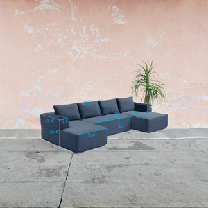 Oversized Cloud Sponge Sofa Chaise Modern Corduroy <b>Square</b> Modular Sectional Set Cushion Back Deep Seat Comfy Living Room - Product Image 3
