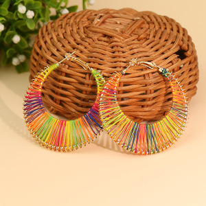 <b>Hoop</b> Earrings Alloy Gold Plated Bohemia Style Women's Party Fashion Jewelry Colorful Handmade <b>Large</b> Size - Product Image 1