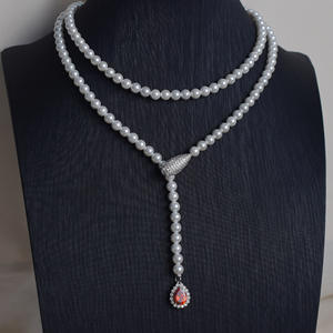 Fransız Hafif Lüks Zirkon Yapraklar Su Damlaları İnci Kabuk Kolye Moda Joker High-end Sonbahar Kış Uzun Boncuk Toptan - Product Image 2