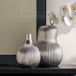 Minimalist Silver Flower Vase <strong>Interior</strong> Home Accessories Decoration Luxury Ceramic Vases for Table Home Decor Accessories - Product Image 2