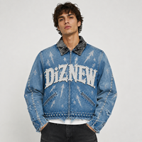 Veste en jean DiZNEW personnalisée pour homme, style streetwear, avec patch en chenille, imprimé graphique flèche intégrale, cloutée, style camionneur, usine BSCI