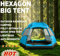 Tente de camping hexagonale pliable et entièrement automatique en tissu Oxford épaissi, portable pour l'extérieur, imperméable 1000-1500 mm, utilisation quatre saisons