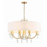 Lustre moderne en lin avec abat-jour rond, métal doré et gouttes de cristal, pour salle à manger, îlot, salon, hôtel