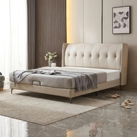 Lit de Luxe Moderne avec Rangement Hydraulique, Cadre en Cuir Crème Blanc, Tête de Lit Capitonnée Verticale, Tailles King et Queen