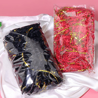Déchets de raphia multicolores or et noir - Papier de remplissage froissé recyclable pour emballage, garniture de boîte cadeau, brins de herbe déchiquetés