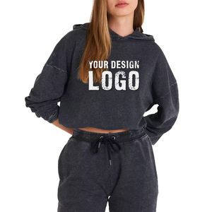 Street Casual Soft Heavyweight Loose Women Crop Hoodie Customized Cotton Pullover Sport Short Washed Women <b>Hoodies</b> - Product Image 2