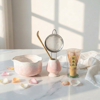 Ensemble de 5 bols à matcha en céramique haut de gamme, finition glaçure effet glace et glaçure à effet de four, bol à thé cristallin, pour cérémonie du thé et cadeau