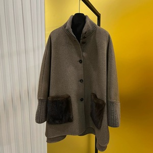 Nuovo Arrivo QC25089 <span class=keywords><strong>Cappotto</strong></span> Invernale da Donna in Lana, Cashmere e Pelliccia di Visone Ecologica con <span class=keywords><strong>Tasche</strong></span> - Product Image 6