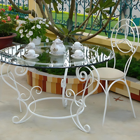 Ensemble table et chaises rondes doubles contemporaines en fer forgé TTD, mobilier d'extérieur pour balcon et terrasse
