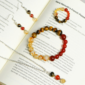 Pulsera de Cuentas Redondas de Cristal Natural de las 12 Constelaciones, Colgante de Piedra de los Doce Signos, Citrino, Ágata Roja, Tejido Coleccionable - Product Image 1