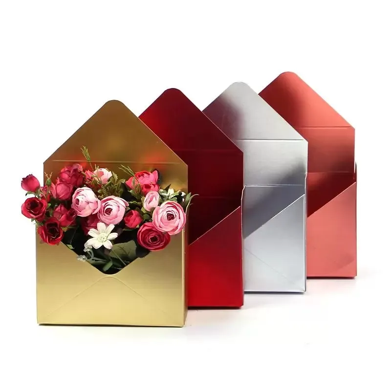 Bungkus Hadiah 4 Warna Kosong Lipat Amplop Bunga Buket Kotak Kemasan Kertas Tangan Pemegang Tas Dekorasi Pesta