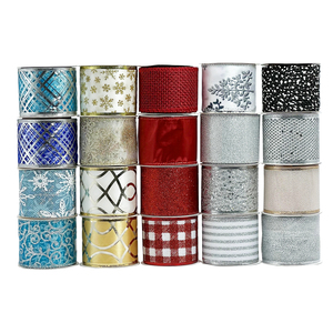 Cinta de Raso Brillante Plateada y Dorada con Alambre para Navidad, 100% Poliéster, Rollo de una Sola Cara con Patrones para Envolver Regalos - Product Image 2