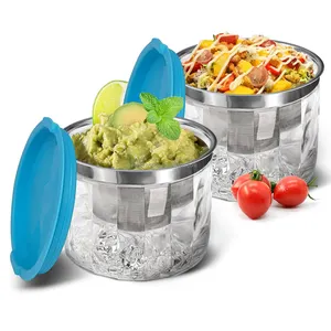 Tazón de inmersión refrigerado con hielo Tazón de servicio de acero inoxidable de 25oz con base acrílica Tazón de ensalada helado para frutas, salsas, aderezo