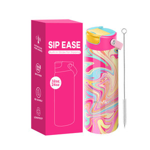 BPA FREE 1000Ml Phòng Tập Thể Dục Thể Thao Dễ Thương Thép Không Gỉ Uống Chai Nước Biểu Tượng Tùy Chỉnh Thể Thao Chai Nước Với Rơm - Product Image 1