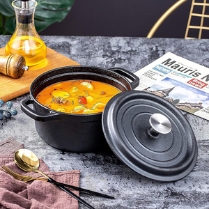 Marmite à soupe <span class=keywords><strong>en</strong></span> <span class=keywords><strong>fonte</strong></span> pré-assaisonnée non revêtue à double anse avec couvercle - Product Image 3