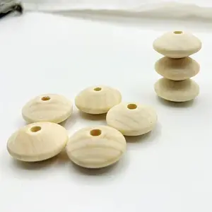 Natural wood flying saucer beads, lotus solid wood UFO Rondelle Disc Spacer beads