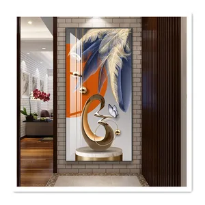 ArtUnion奢华艺术抽象麋鹿杏叶水晶瓷画墙家居客厅装饰