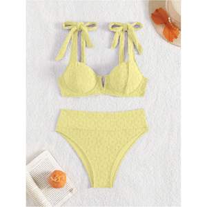 Conjunto de Bikini de Cintura Alta Personalizado para Mujer, con Tirantes, Texturizado, Elástico, Traje de Baño de 2 Piezas para Verano - Product Image 1