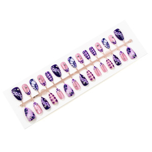 30 faux ongles de luxe en amande, motif léopard violet œil de chat, entièrement ornés de strass, style français, vente en gros - Product Image 5
