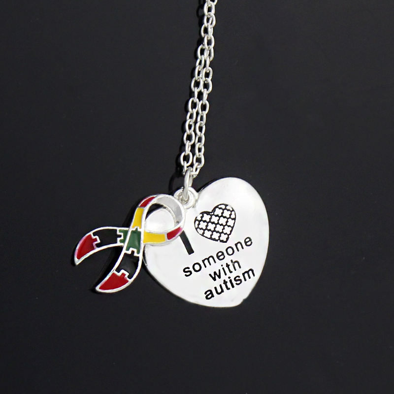 Autism Awareness Heart Necklace Metal Pendant for Women Cute Necklace ...