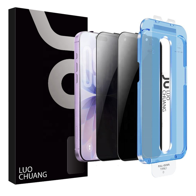 Screen Protector 28 Degree Privacy Tempered Glass 2.5D 0.33mm Silk Print Edge for iPhone 17 16 15 Pro Max Installation Tool Kit