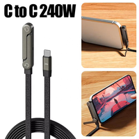 Câble de charge 2-en-1 240W avec support de téléphone USB-C en nylon tressé, transfert de données Type-C pour téléphones portables et appareils photo