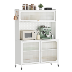 White Tall <b>Storage</b> <b>Sideboard</b> Cabinet for Kitchen Living & Dining Room with Glass Doors & Adjustable Shelves - Product Image 1