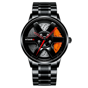 Reloj de cuarzo para hombre con diseño de llanta de coche, moda casual para comercio exterior, con caja redonda, esfera de cristal y cierre de hebilla. - Product Image 3