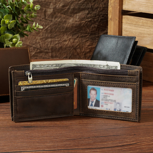 Portefeuille Homme en Cuir Véritable Pleine Fleur Marron avec Fermeture Éclair, Style Luxe Slim, en Cuir de Vachette Crazy Horse, Protection RFID, Idéal pour le Dropshipping (USA) - Product Image 1