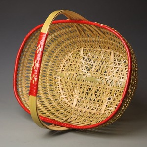 Handmade <b>Bamboo</b> <b>Basket</b> Round Red Trim Kitchen Storage Woven <b>Basket</b> - Product Image 3