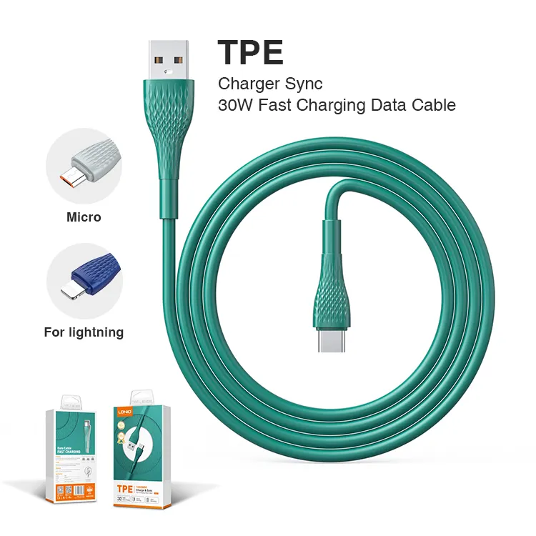 LDNIO LS671 Fast Charging Data Cable for iphone 13 Colorful TPE 30W Type-C Micro USB C Mobile Phone Android Charger Cables