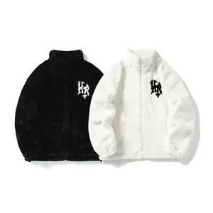 Individuelle Stickerei Logo Straßenbekleidung Plüschjacke Reißverschluss Winter warm Winter Fleece für draußen Bomberjacke Herren für lässig