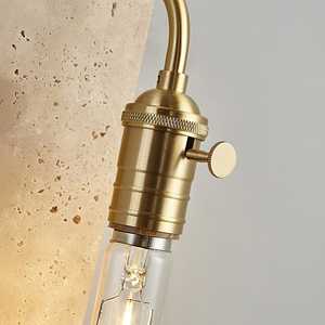 Lámpara de Pared de Travertino Wabi-sabi, Lámpara de Noche Nórdica Retro, Piedra Natural, Oro, Cobre, Bombilla Industrial Vintage, Lámpara de Pared - Product Image 3