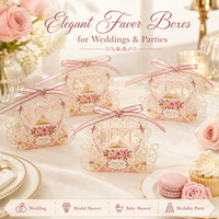 Boîte cadeau en papier ajourée en forme de carrosse, motif floral, avec nœud en ruban, pour mariage, fête prénuptiale, souvenir pour invités