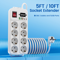Multiprise 14 en 1, 8 prises AC, 3 ports USB, 2 ports USB-C, horloge, protection contre les surcharges, rallonge de prise pour la maison et le bureau