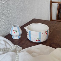Bol à matcha en céramique peint à la main, style Instagram rétro français, avec bec verseur, ensemble Chasen et coffret cadeau
