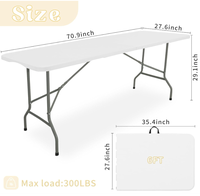 Table de camping pliable légère de 6 pieds, table à manger portable avec pieds en acier et poignée de transport pour pique-nique, fête, mariage, événements