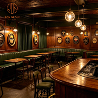 Juego de Muebles de Restaurante de Lujo Personalizado Ron Group, Taburetes de Bar, Asientos de Cuero en Forma de L, Mesa Cuadrada de Madera y Sillas