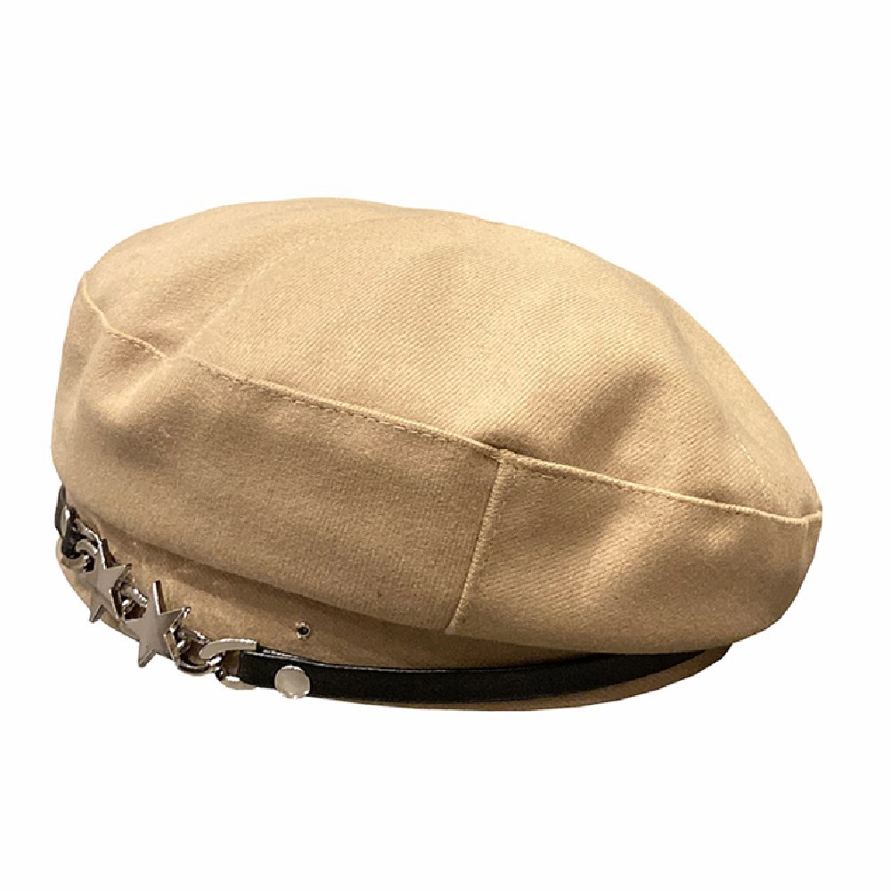 Кожаный берет на цепочке Женская британская ретро восьмиугольная шляпа Kpop модная подходящая ко всему из искусственной кожи художник