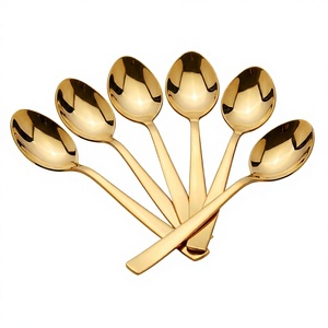 Ensemble de cuillères à thé plaquées or, 6 pièces, manche rouge pailleté avec motif de feuille, cuillères à dessert miroir, couverts élégants pour les fêtes - Product Image 2